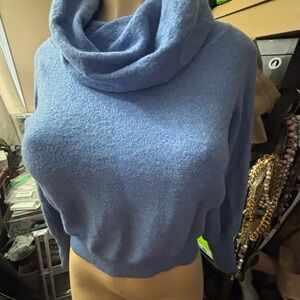 100% merino wool sweatercropped blue by anthropolgie small cowl neck luxury cozy